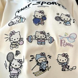 Embroidered Cartoon Color-Blocking Short-Sleeve T-Shirt for Women - Summer 2023 Trendy Cotton Top