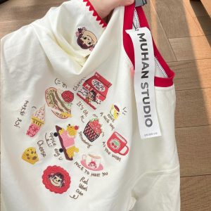 Embroidered Cartoon Color-Blocking Short-Sleeve T-Shirt for Women - Summer 2023 Trendy Cotton Top