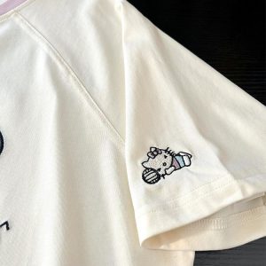 Embroidered Cartoon Color-Blocking Short-Sleeve T-Shirt for Women - Summer 2023 Trendy Cotton Top