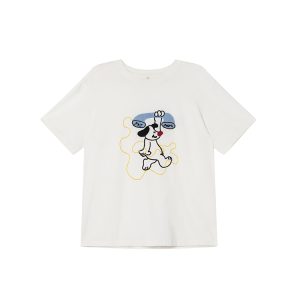 Embroidered Cartoon T-Shirt for Women, Short Sleeve Loose Slim Fit Top, 2025 Style, Cute Casual Wear for Petite Sizes
