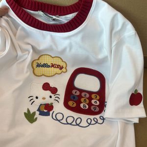 Embroidered Color-Block Short-Sleeve T-Shirt for Women - Stylish Summer 2025 Pure Cotton Casual Top