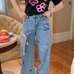 Embroidered Denim Wide-Leg Pants for Women, Plus Size, Flattering Slim Fit, Spring Summer 2025 Style, Trendy Casual Fashion