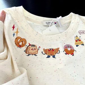 Embroidered Dessert Peach Cotton Short Sleeve T-Shirt for Women - Unique Cartoon Shoulder Top, Summer 2025 Fashion