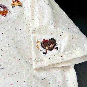 Embroidered Dessert Peach Cotton Short Sleeve T-Shirt for Women - Unique Cartoon Shoulder Top, Summer 2025 Fashion