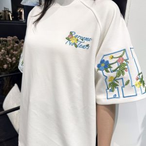Embroidered Floral Letter Short Sleeve T-Shirt for Girls - Summer 2025 Trendy Raglan Top for Middle & High School Students