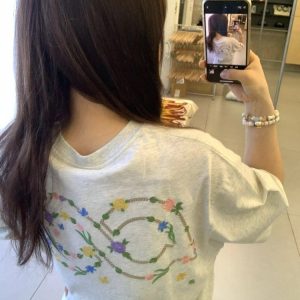Embroidered Floral Letter Short-Sleeve T-Shirt for Women - Summer 2025 American Design, Unique Casual Top