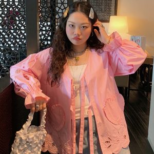 Embroidered Pocket Shirt Jacket for Women - Unique Spring Summer 2025 Fashion Top, Age-Reducing Style