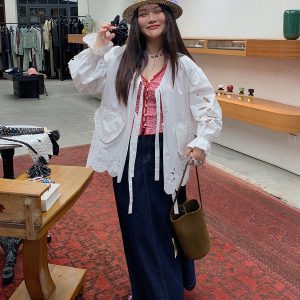 Embroidered Pocket Shirt Jacket for Women - Unique Spring Summer 2025 Fashion Top, Age-Reducing Style