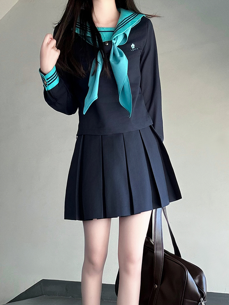 Embroidered Sailor Suit Dress - Long Sleeve College Style Japanese JK Uniform with Pudding Bear Design - Summer Fashion Embroidered Sailor Suit Dress - Long Sleeve College Style Japanese JK Uniform with Pudding Bear Design - Summer Fashion