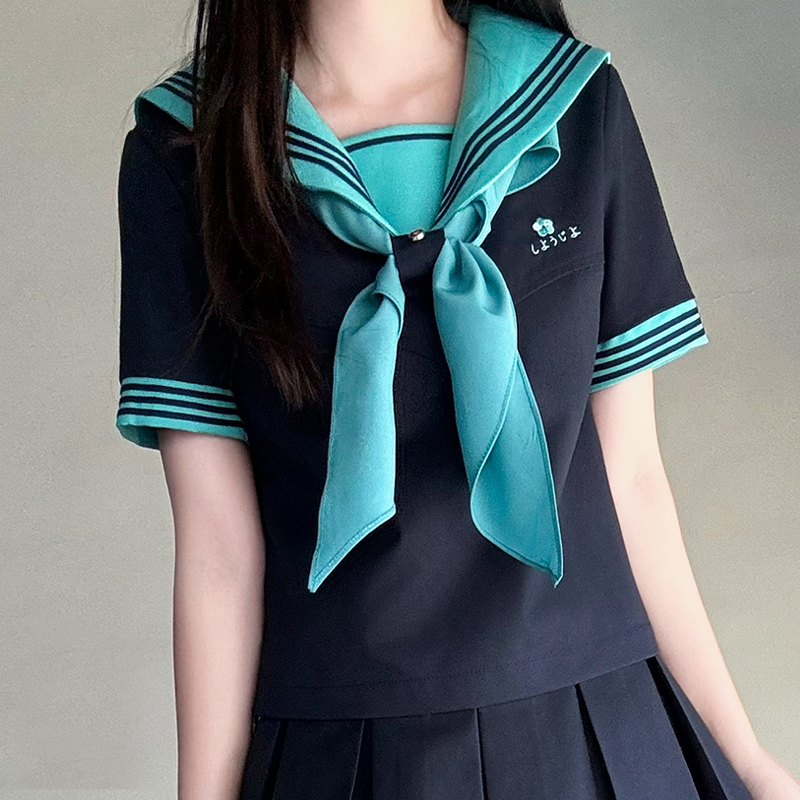 Embroidered Sailor Suit Dress - Long Sleeve College Style Japanese JK Uniform with Pudding Bear Design - Summer Fashion Embroidered Sailor Suit Dress - Long Sleeve College Style Japanese JK Uniform with Pudding Bear Design - Summer Fashion