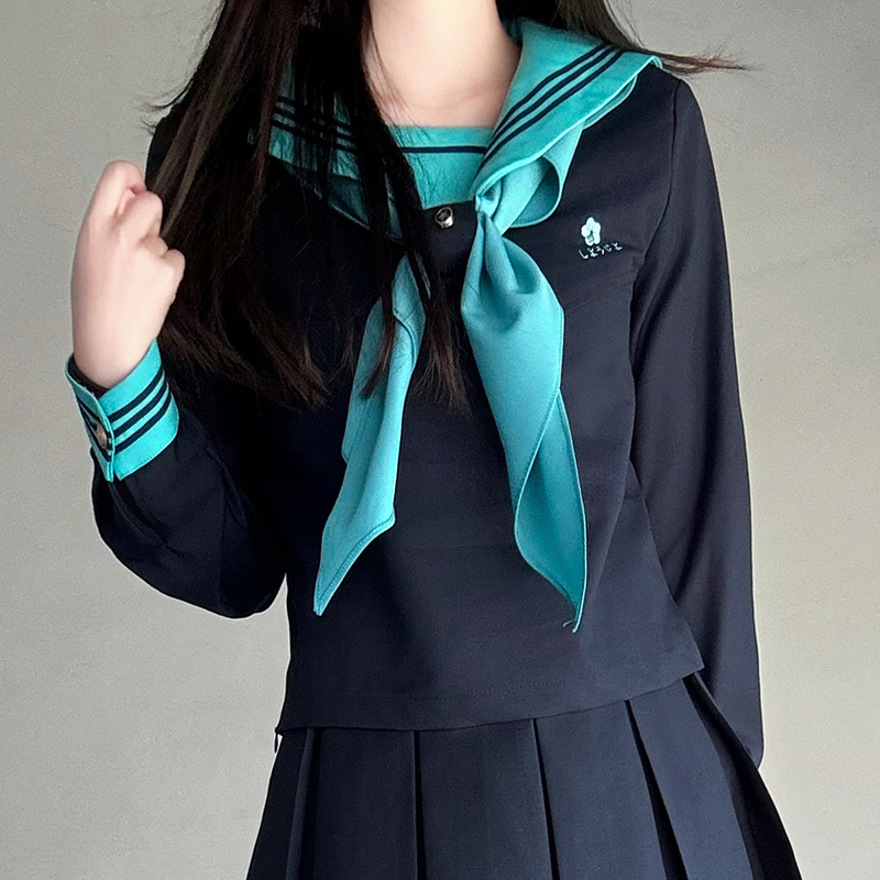 Embroidered Sailor Suit Dress - Long Sleeve College Style Japanese JK Uniform with Pudding Bear Design - Summer Fashion Embroidered Sailor Suit Dress - Long Sleeve College Style Japanese JK Uniform with Pudding Bear Design - Summer Fashion