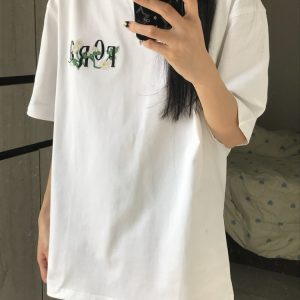 Embroidered White Magnolia Floral Short Sleeve T-Shirt for Women, Summer 2023 High-End Couples Top, Trendy Fashion Statement