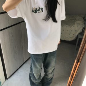 Embroidered White Magnolia Floral Short Sleeve T-Shirt for Women, Summer 2023 High-End Couples Top, Trendy Fashion Statement