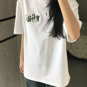Embroidered White Magnolia Floral Short Sleeve T-Shirt for Women, Summer 2023 High-End Couples Top, Trendy Fashion Statement