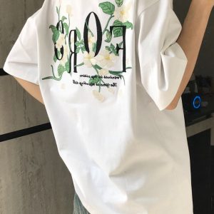 Embroidered White Magnolia Floral Short Sleeve T-Shirt for Women, Summer 2023 High-End Couples Top, Trendy Fashion Statement