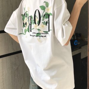 Embroidered White Magnolia Floral Short Sleeve T-Shirt for Women, Summer 2023 High-End Couples Top, Trendy Fashion Statement