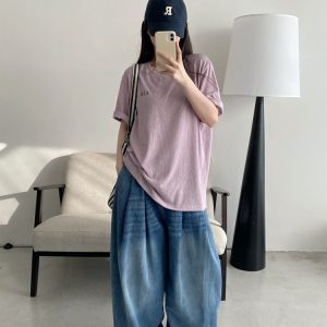 Energetic Rose Print Cotton T-shirt in Japanese Style with Sun Grapefruit and Snowflake Design - Loose Casual Versatile Top