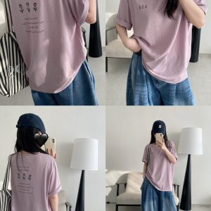 Energetic Rose Print Cotton T-shirt in Japanese Style with Sun Grapefruit and Snowflake Design - Loose Casual Versatile Top