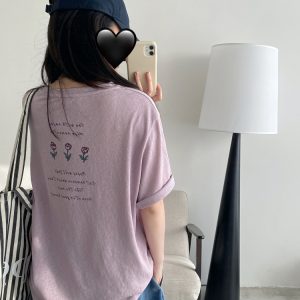 Energetic Rose Print Cotton T-shirt in Japanese Style with Sun Grapefruit and Snowflake Design - Loose Casual Versatile Top