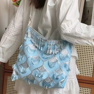 Ethnic Han Element Crossbody Bag - Large Capacity Miaojiang Hanfu Shoulder Tote for Daily Style 2025