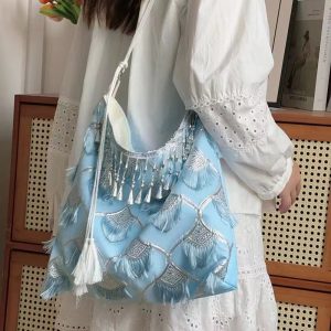 Ethnic Han Element Crossbody Bag - Large Capacity Miaojiang Hanfu Shoulder Tote for Daily Style 2025
