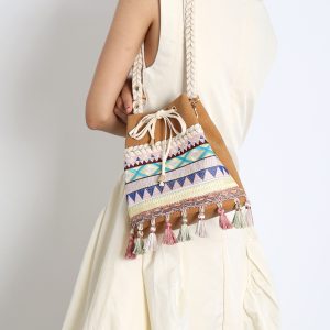Ethnic Style Bucket Bag - Versatile Crossbody for Travel, Yunnan & Tibet Inspired, Cute Vacation Accessory
