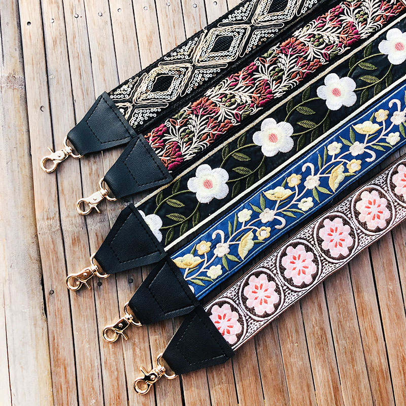 Ethnic Style Embroidered Wide Strap Bag Accessory - Adjustable Shoulder and Crossbody Strap for Versatile Use Ethnic Style Embroidered Wide Strap Bag Accessory - Adjustable Shoulder and Crossbody Strap for Versatile Use
