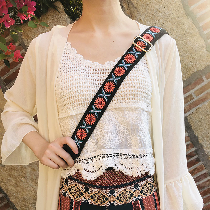 Ethnic Style Embroidered Wide Strap Bag Accessory - Adjustable Shoulder and Crossbody Strap for Versatile Use Ethnic Style Embroidered Wide Strap Bag Accessory - Adjustable Shoulder and Crossbody Strap for Versatile Use