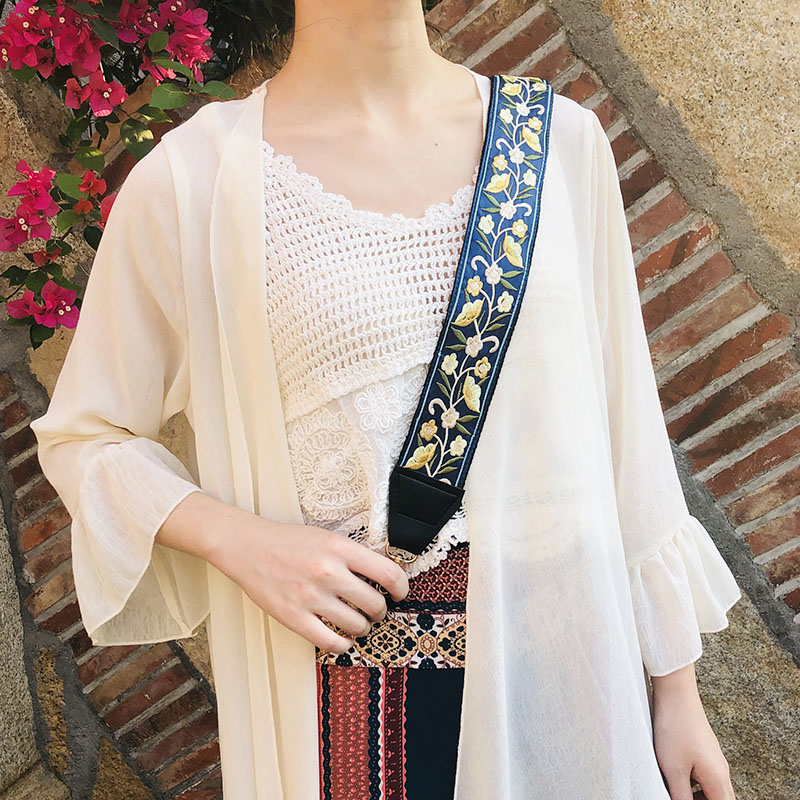 Ethnic Style Embroidered Wide Strap Bag Accessory - Adjustable Shoulder and Crossbody Strap for Versatile Use Ethnic Style Embroidered Wide Strap Bag Accessory - Adjustable Shoulder and Crossbody Strap for Versatile Use