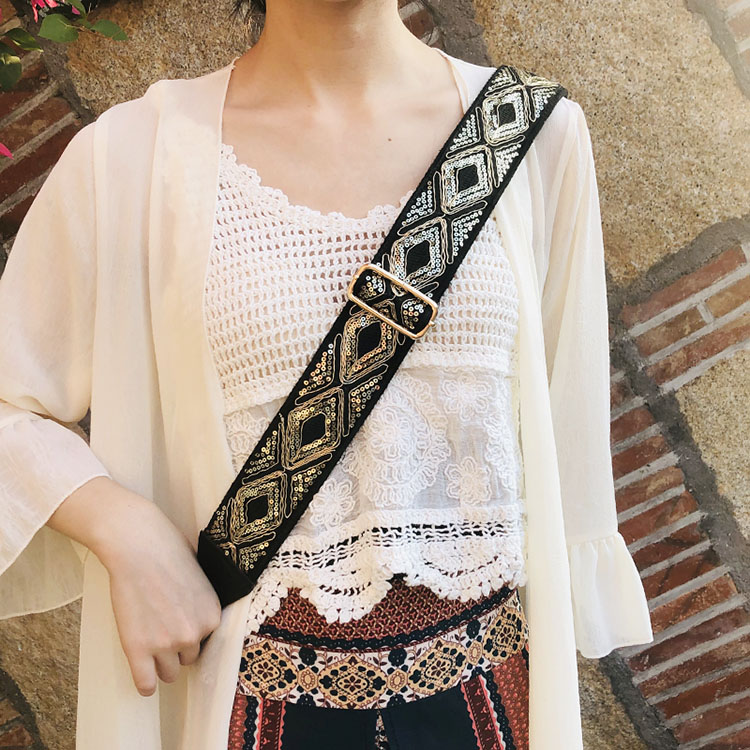 Ethnic Style Embroidered Wide Strap Bag Accessory - Adjustable Shoulder and Crossbody Strap for Versatile Use Ethnic Style Embroidered Wide Strap Bag Accessory - Adjustable Shoulder and Crossbody Strap for Versatile Use