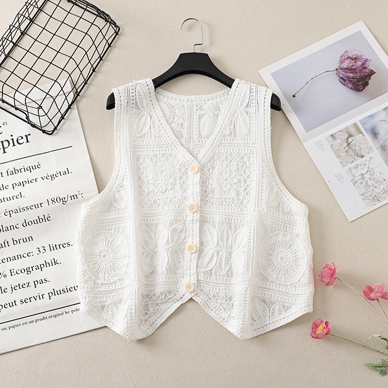 Ethnic Style Lace Crochet Hollow V-Neck Vest Tank Top - Loose Fit Versatile Layered Cardigan for Boho Chic Look