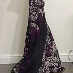 Exotic Ancient Vine Black Purple Gradient Vintage Dress - Retro Mid-Length A-Line Skirt for Women, Boho Style