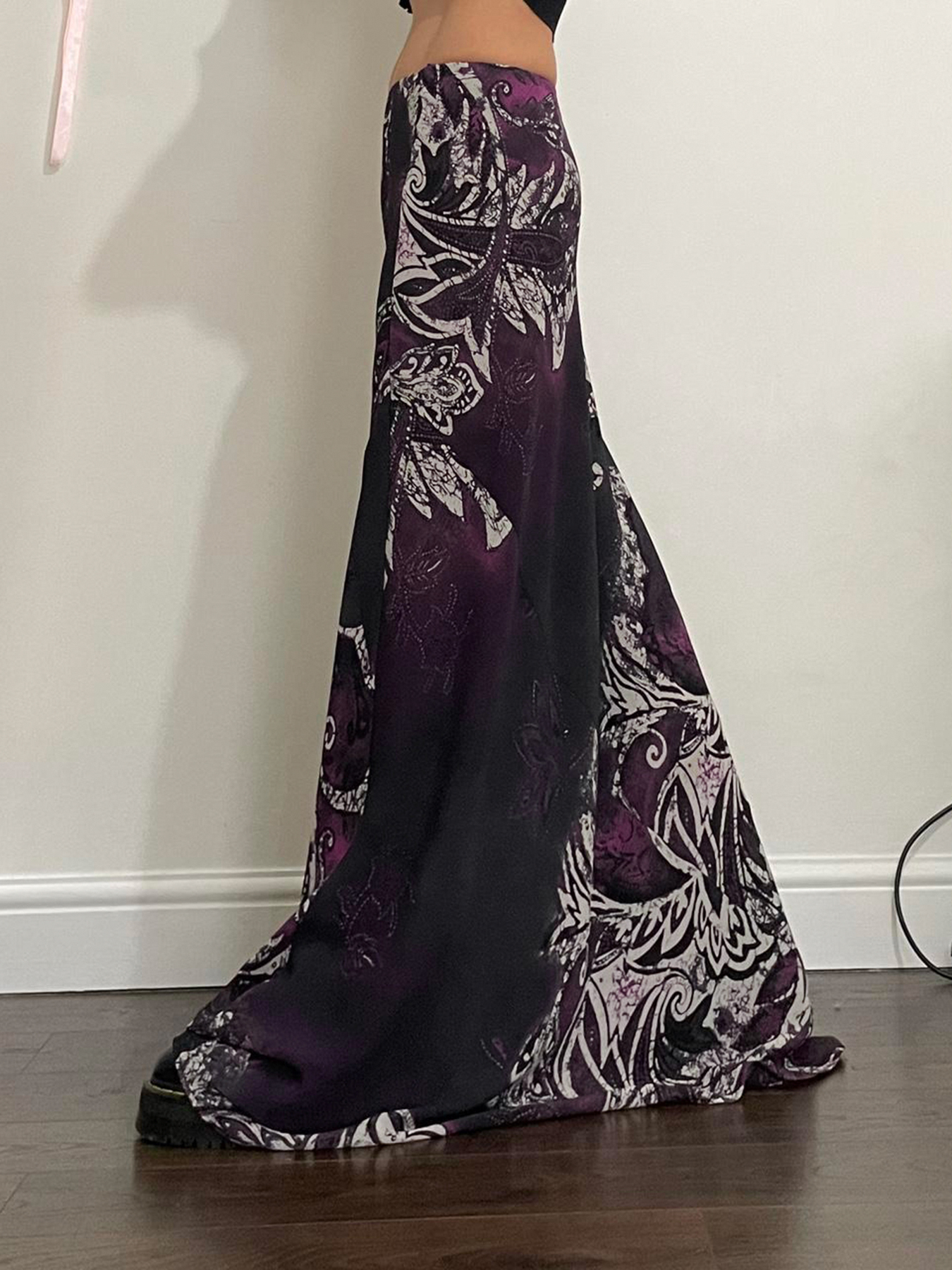 Exotic Ancient Vine Black Purple Gradient Vintage Dress - Retro Mid-Length A-Line Skirt for Women, Boho Style Exotic Ancient Vine Black Purple Gradient Vintage Dress - Retro Mid-Length A-Line Skirt for Women, Boho Style