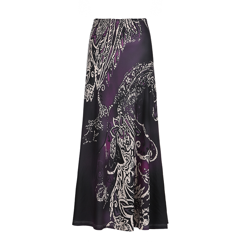 Exotic Ancient Vine Black Purple Gradient Vintage Dress - Retro Mid-Length A-Line Skirt for Women, Boho Style