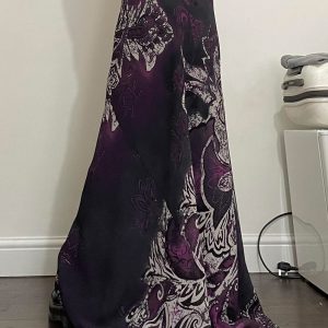 Exotic Ancient Vine Black Purple Gradient Vintage Dress - Retro Mid-Length A-Line Skirt for Women, Boho Style