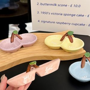 Exquisite Ceramic Divided Plate for Dipping Sauce - Hot Pot & Snack Serving Dish, Cherry Floral Design, Ideal for Entertaining