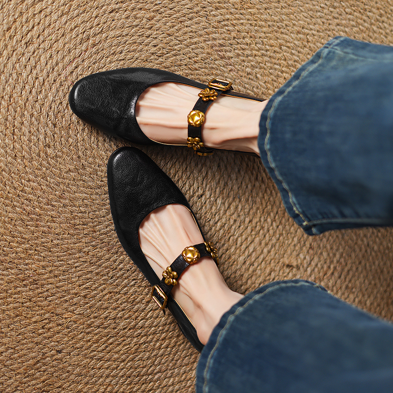 Exquisite Italian Leather Mary Janes for Women - Chunky Mid-Heel Small Heel Shoes, Elegant French Style