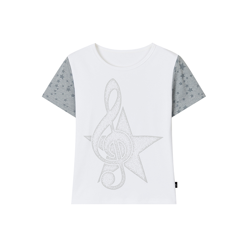 Faded Multicolor Printed T-Shirt for Women - Summer Spliced Flutter Sleeve Short Sleeve Top in Black, White, and Gray