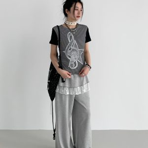 Faded Multicolor Printed T-Shirt for Women - Summer Spliced Flutter Sleeve Short Sleeve Top in Black, White, and Gray