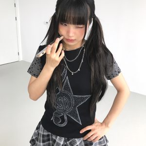 Faded Multicolor Printed T-Shirt for Women - Summer Spliced Flutter Sleeve Short Sleeve Top in Black, White, and Gray