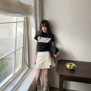 Fair Isle Geometric Jacquard Short-Sleeve T-Shirt for Women, Slim Fit Flattering Summer Style, Trendy Knit Top