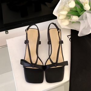 Fairy Square Head Bowknot Chunky Heeled Sandals with One Strap - French Style White Heels for Chic Summer Outfits