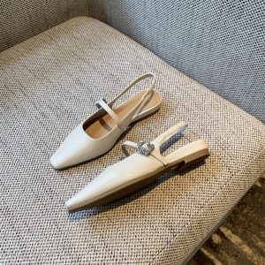 Fairy Style Patent Leather Square Toe Flat Sandals with Rhinestones - 2025 Spring/Summer Women's Closed Toe Low Heel Shoes