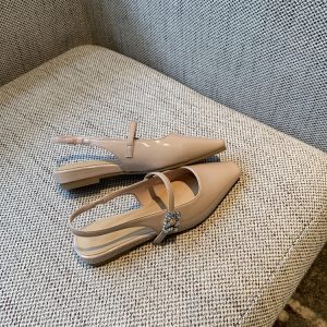 Fairy Style Patent Leather Square Toe Flat Sandals with Rhinestones - 2025 Spring/Summer Women's Closed Toe Low Heel Shoes