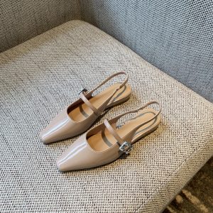 Fairy Style Patent Leather Square Toe Flat Sandals with Rhinestones - 2025 Spring/Summer Women's Closed Toe Low Heel Shoes