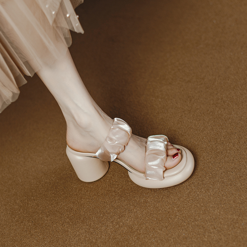 Fashionable Chunky High Heel Slide Sandals for Women - Comfortable Mesh Design, Versatile Style for Everyday Wear