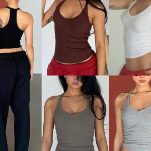 Faux Bare Face Athletic V-Neck T-Back High Elasticity Tank Top - Hot Girl Essentials for Y2K and 90s Style Fashion