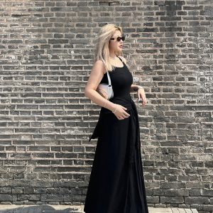 Faux Two-Piece Black Vest Dress - American Street Style Mid-Length Sleeveless Dress with Slimming Fit and Long Skirt