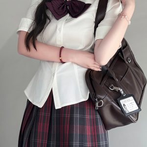 Fitted Short Sleeve Pudding Bear JK Uniform Blouse - Summer Japanese School Style Women's Top for Y2K and Kawaii Fashion