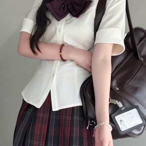 Fitted Short Sleeve Pudding Bear JK Uniform Blouse - Summer Japanese School Style Women's Top for Y2K and Kawaii Fashion